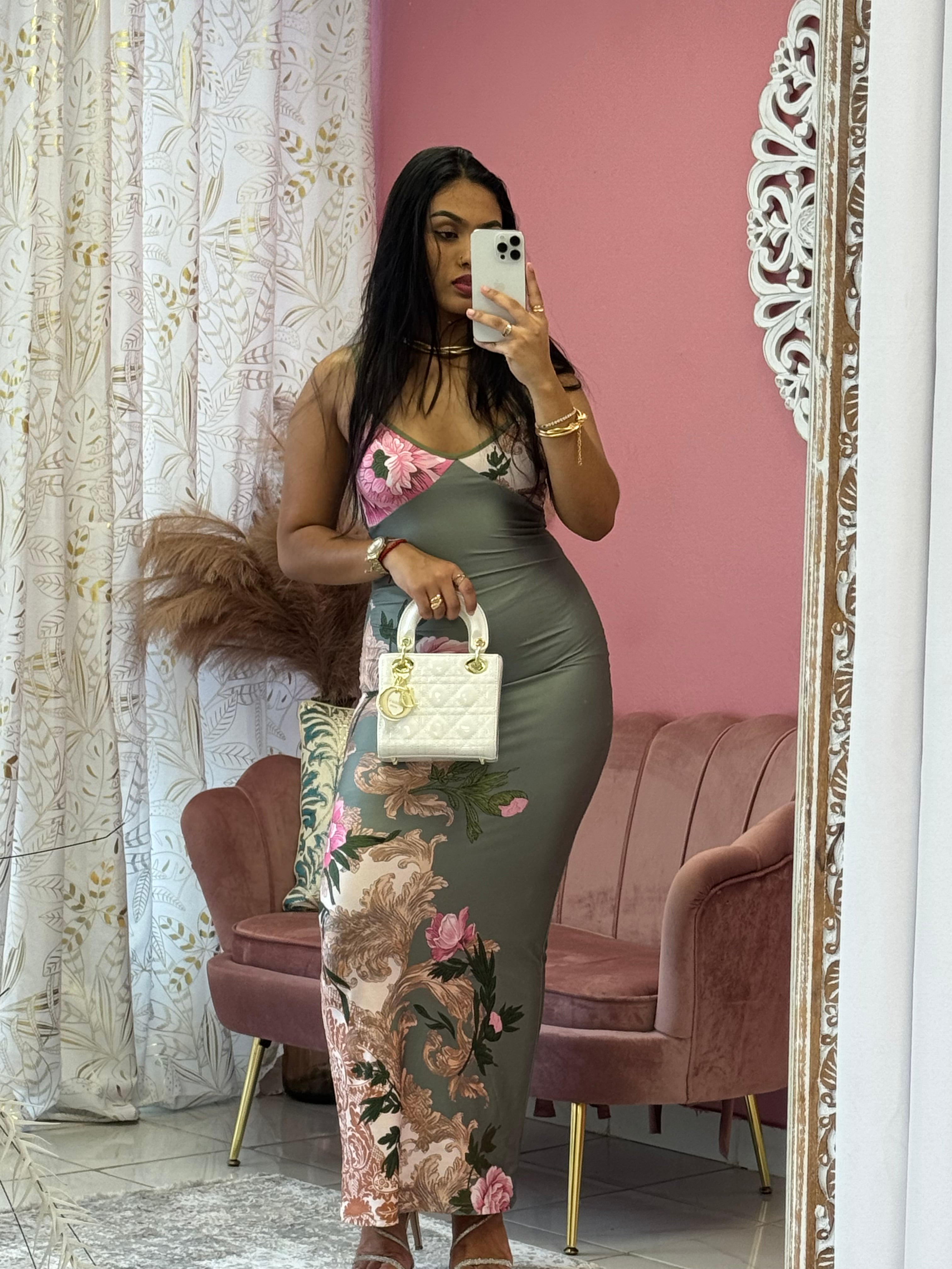 Robe soirée imprimer fleuri sans manches dos nu