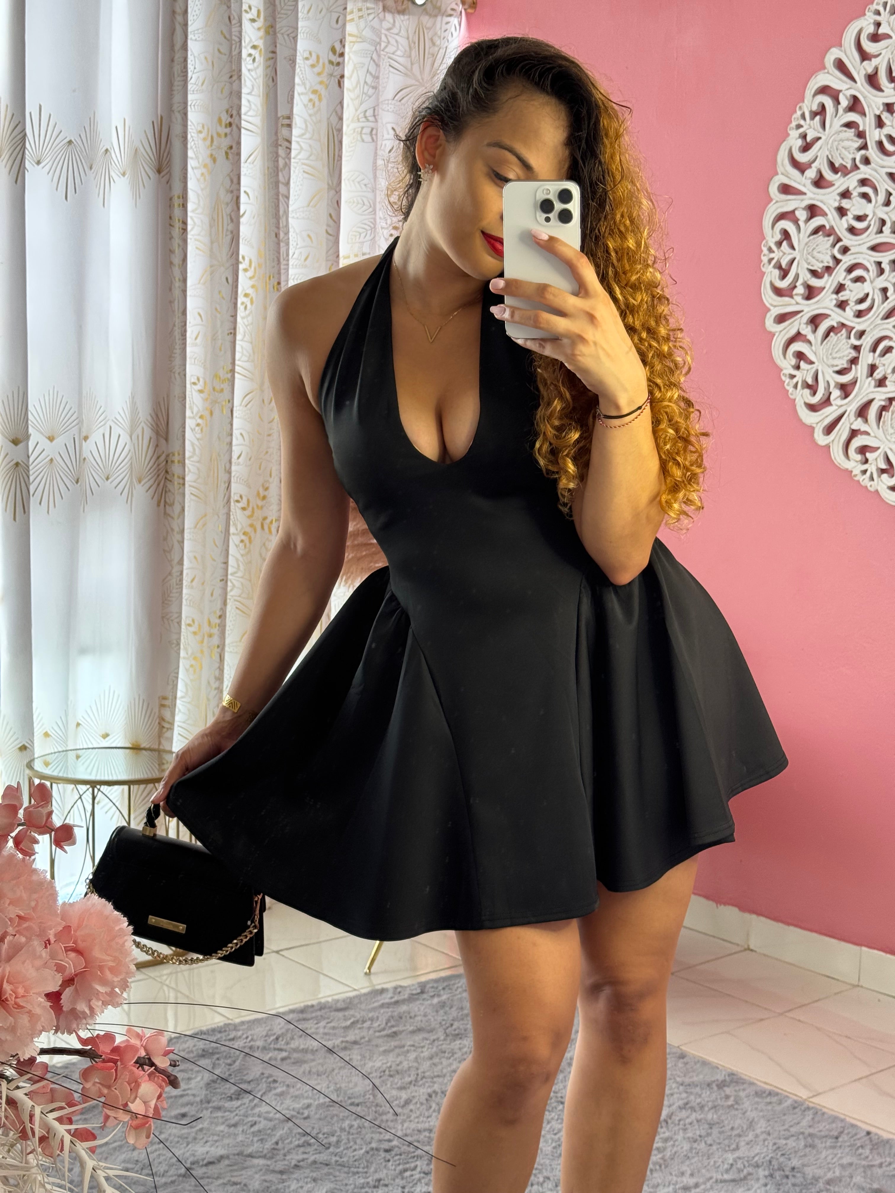 Robe de soirée col en V dos nu