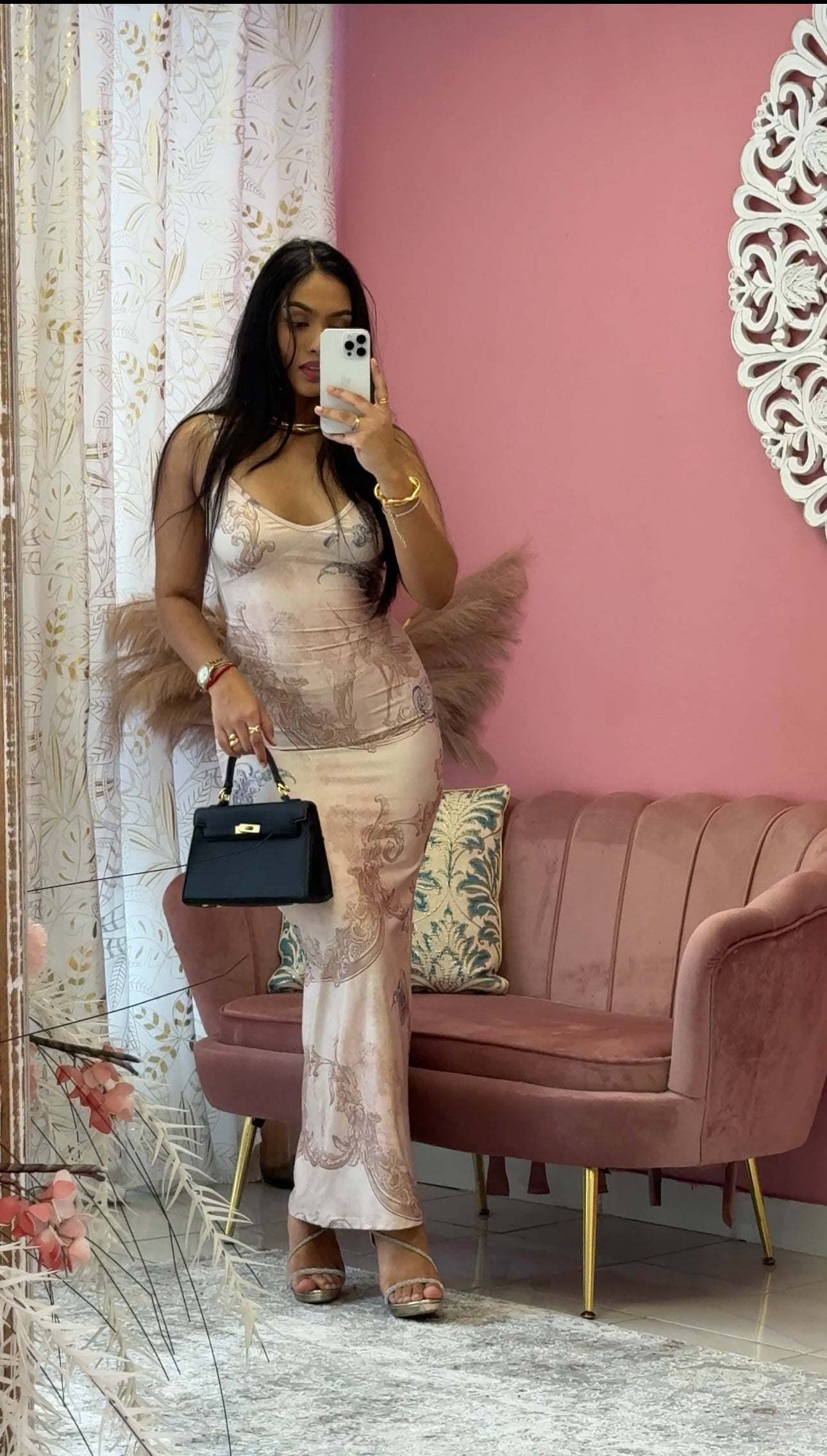 Robe imprimée fleuri,sans manches dos nu