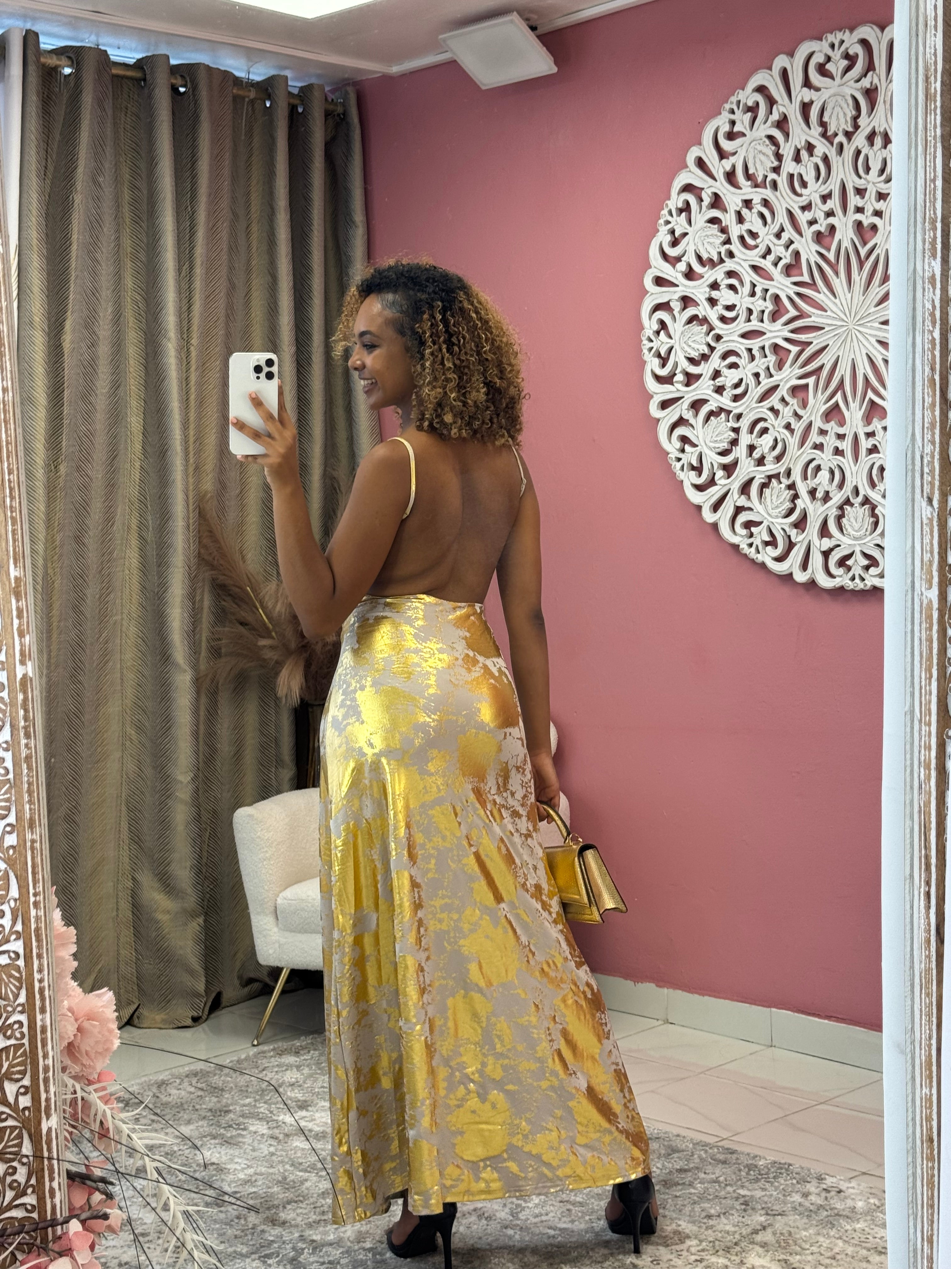 Robe longue imprimée doré