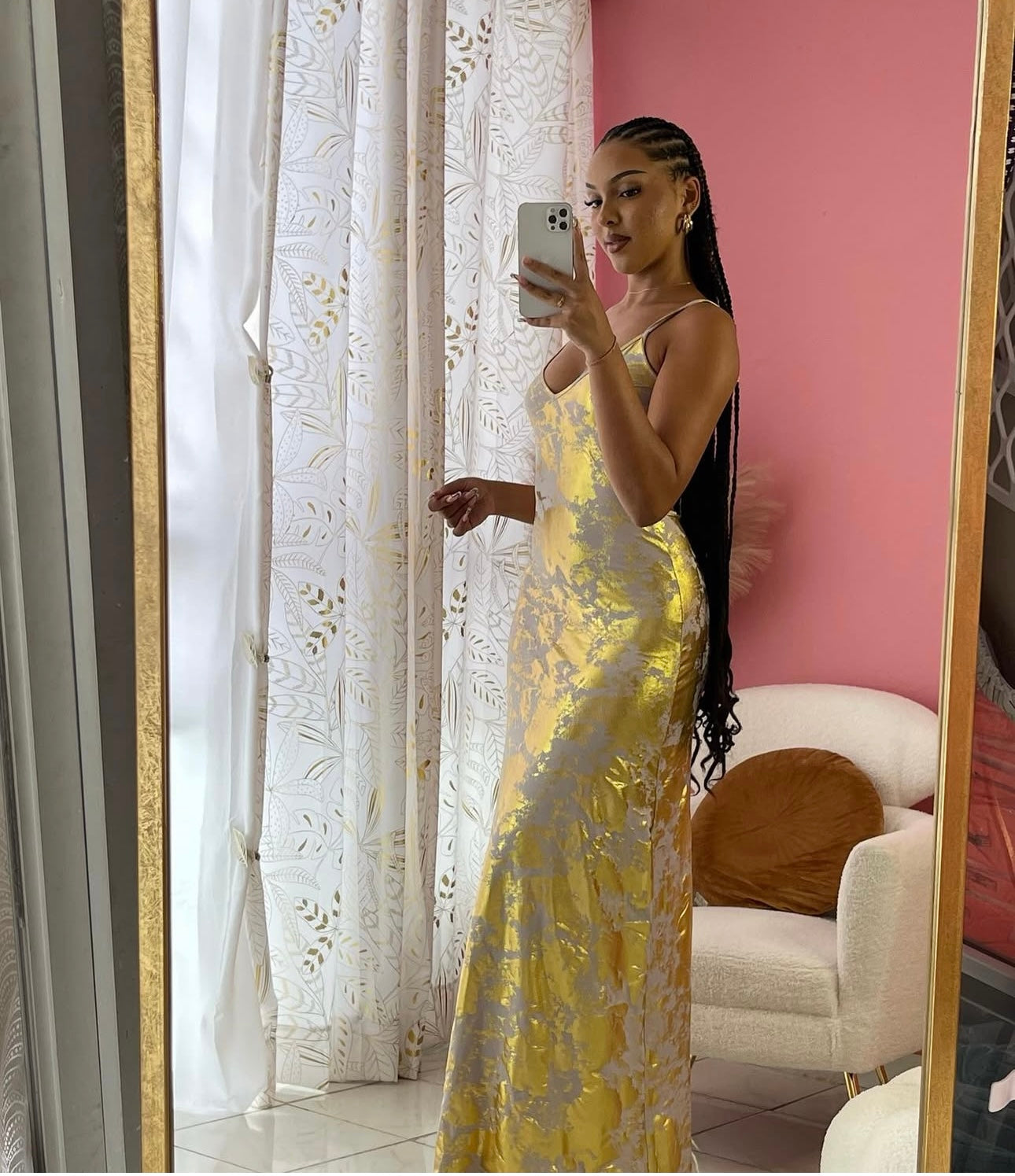 Robe longue imprimée doré