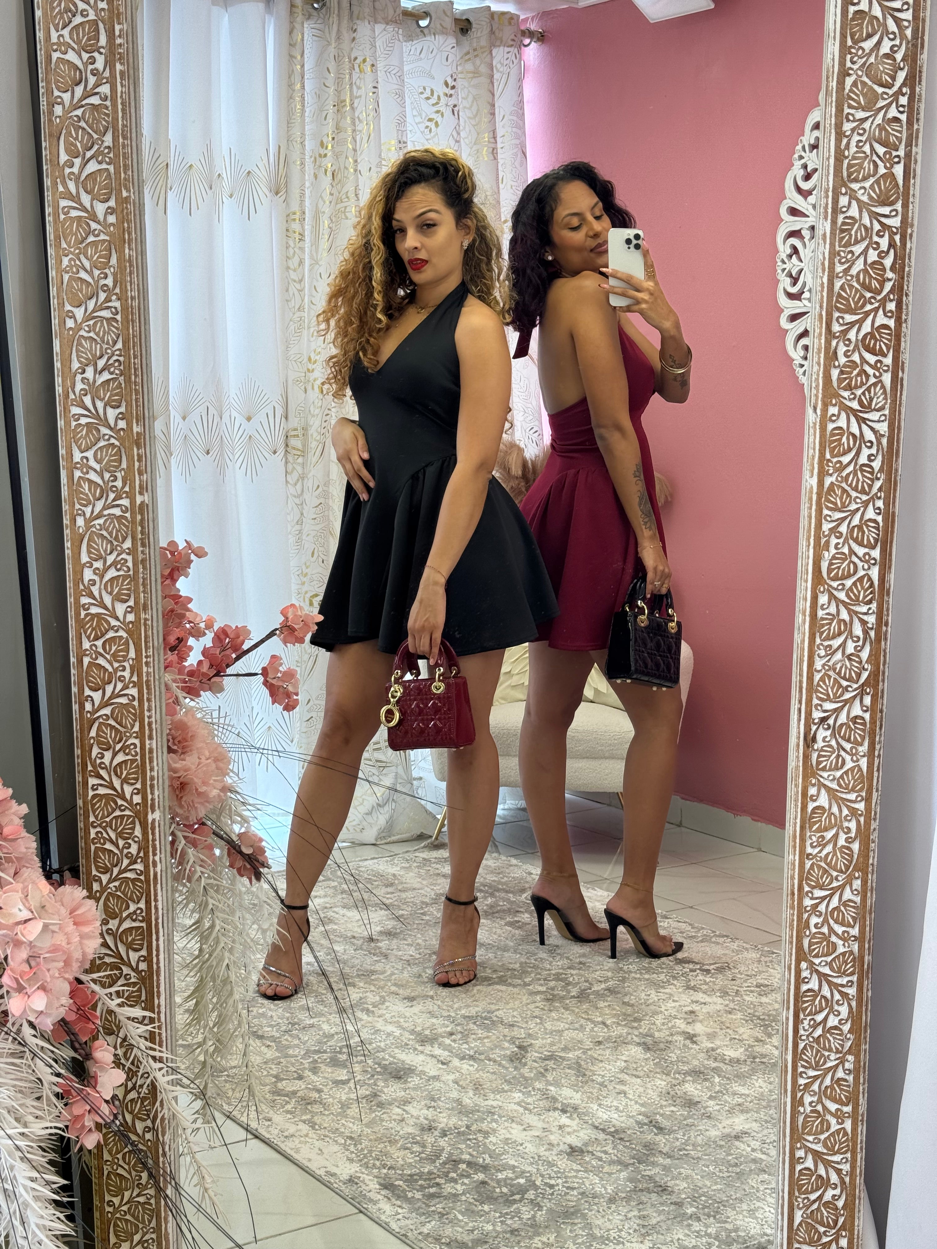 Robe de soirée col en V dos nu