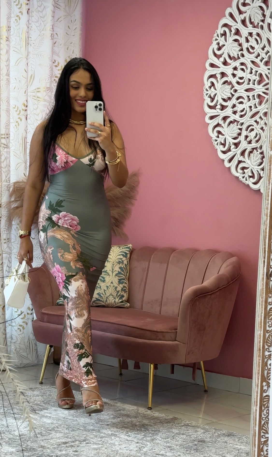 Robe soirée imprimer fleuri sans manches dos nu