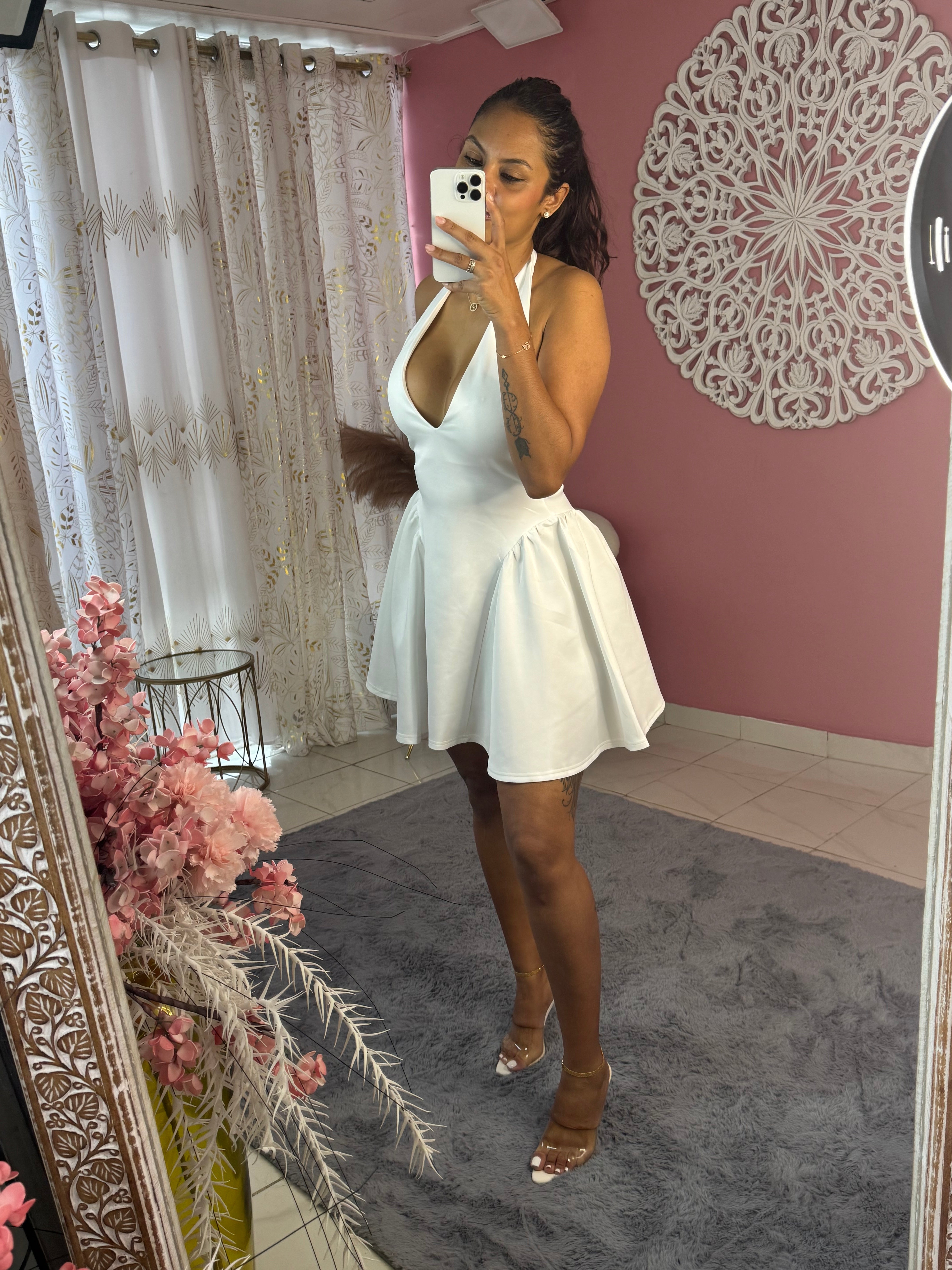 Robe de soirée col en V dos nu